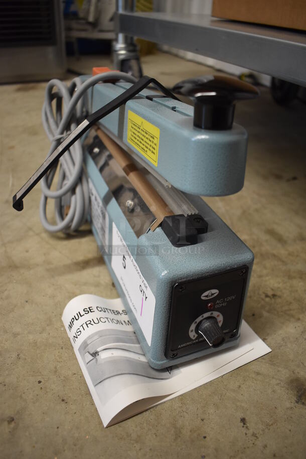 AIE-200C Metal Commercial Countertop Impulse Sealer. 120 Volts, 1 Phase. 3x14x9. Tested and Working!