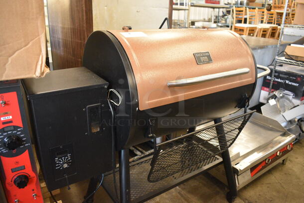 Backyard Pro PL2030 Metal Floor Style Outdoor Portable Wood-Fire Pellet Grill and Smoker Grill on Commercial Casters. Used a Few Times at Trade Show. 54x24x45. Tested and Working! - Image 6 of 10