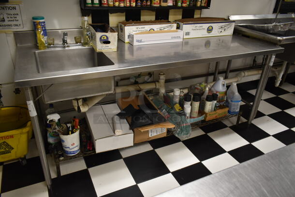 Stainless Steel Commercial Table w/ Sink Bay, Faucet and Handles. Does Not Include Contents. BUYER MUST REMOVE. (kitchen) - Image 1 of 7