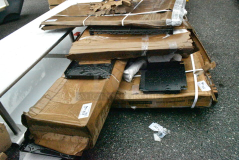 4 BRAND NEW SCRATCH AND DENT! Items Including Regency 600LC32122KK Space Solutions Black 36" x 12" x 78" 3 Wide, 2 Tier Locker - Unassembled. May Be Missing Pieces, Metal Legs. 4 Times Your Bid! 