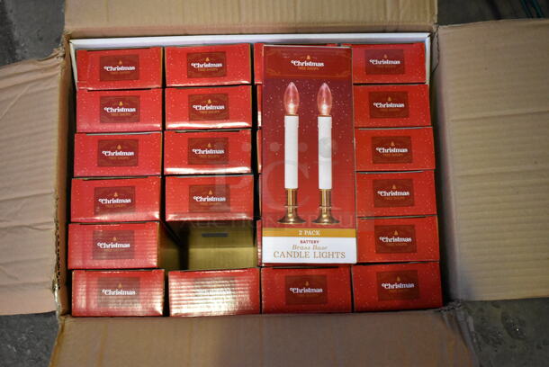 Box of 24 BRAND NEW! Christmas Tree Shops 2 Pack Battery Powered Brass Base Candle Lights.  - Image 2 of 4
