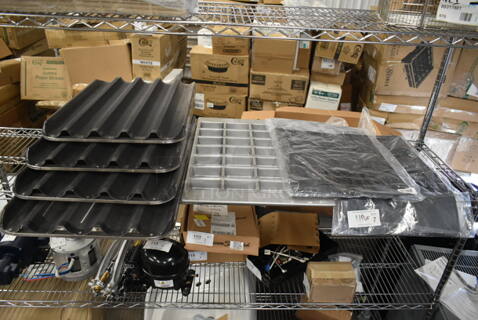 ALL ONE MONEY! Lot of 7 BRAND NEW! Items Including 2 895SF01674 Sasa Demarle Flexipan&#174; Air SF-01674 Silicone 15 Compartment Tartlet Mold - 3 3/4" x 3 3/4" x 1" Cavities, 3 895EF6604575 Sasa Demarle EF660457-5-00 5 Loaf Glazed Eurogliss Baguette / French Bread Pan - 26" x 3" x 1" Compartments, 28 Cup Baking Pan. 