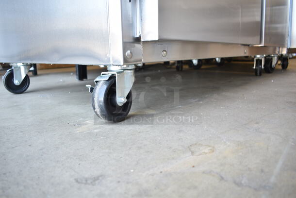 BRAND NEW SCRATCH AND DENT! 2024 Delfield 6051XL-S Stainless Steel Commercial 2 Door Reach In Cooler w/ Racks on Commercial Casters. 115 Volts, 1 Phase. Tested and Working! - Image 4 of 7