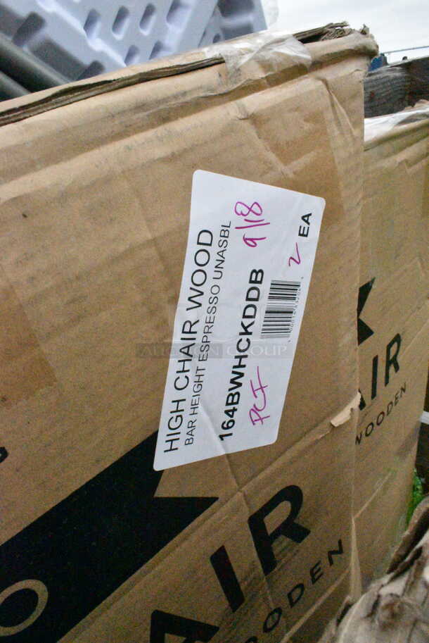 2 BRAND NEW SCRATCH AND DENT! Items Including Lancaster Table & Seating 164BWHCKDDB Bar Height Wooden High Chair with Dark Brown Finish - Unassembled and Lancaster Table & Seating 164BWHCKDBK Bar Height Wooden High Chair with Black Finish - Unassembled. May Be Missing Pieces. 2 Times Your Bid! - Image 3 of 4