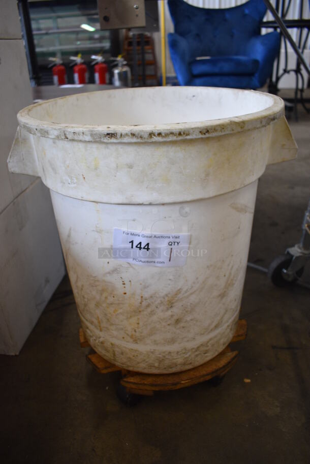 White Poly Trash Can on Dolly. 18x16x20 - Image 1 of 3