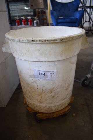 White Poly Trash Can on Dolly. 18x16x20