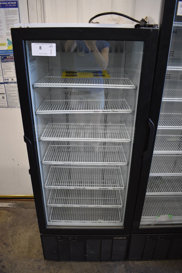 Habco Model SE12 Metal Commercial Single Door Reach In Cooler Merchandiser w/ Poly Coated Racks. 115 Volts, 1 Phase. 24x24x62. Tested and Working!