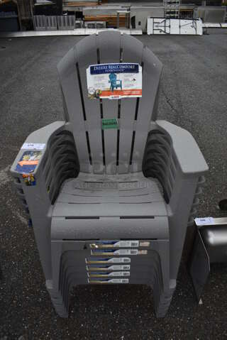 6 BRAND NEW SCRATCH AND DENT! Gray Poly Adirondack Chairs. 32x24x40. 6 Times Your Bid!