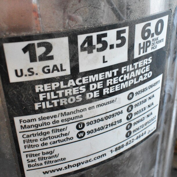Shop Vac 12 Gallon Wet Dry Vacuum Cleaner. Tested and Working! - Image 6 of 7