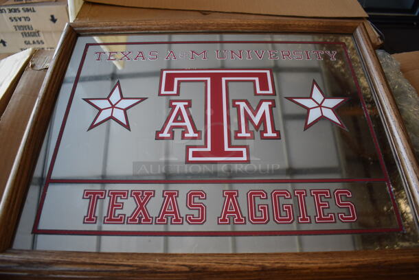 8 IN ORIGINAL BOX! Texas A&M Lighted Mirror w/ Wood Pattern Frame. 120 Volts, 1 Phase. 8 Times Your Bid! - Image 4 of 9