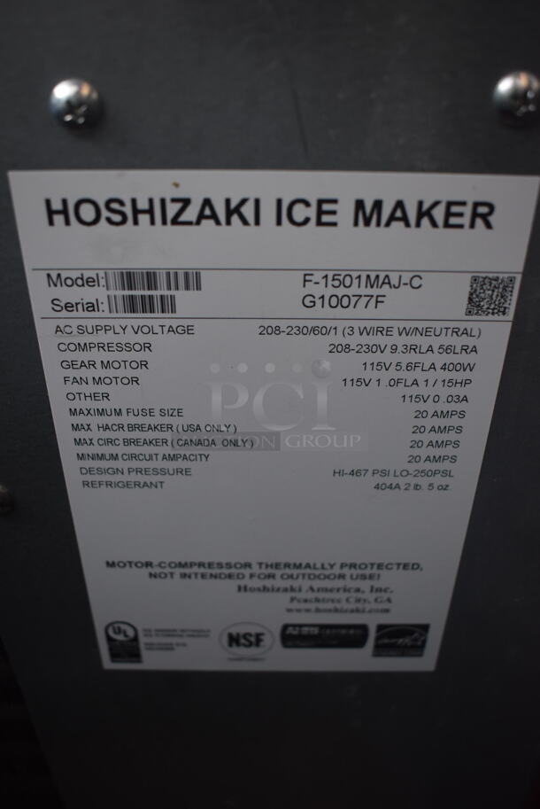 BRAND NEW SCRATCH AND DENT! 2017 Hoshizaki F-1501MAJ-C Commercial Stainless Steel Floor Style Electric Powered Ice Maker. 208-230V/1 Phase - Image 4 of 4