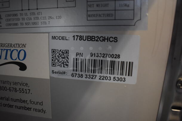 BRAND NEW SCRATCH AND DENT! Avantco 178UBB2GHCS Stainless Steel Commercial 2 Door Back Bar Cooler Merchandiser. Missing Outer Glass Pane on Right Hand Door. 115 Volts, 1 Phase. 59x28x37. Tested and Working! - Image 9 of 10