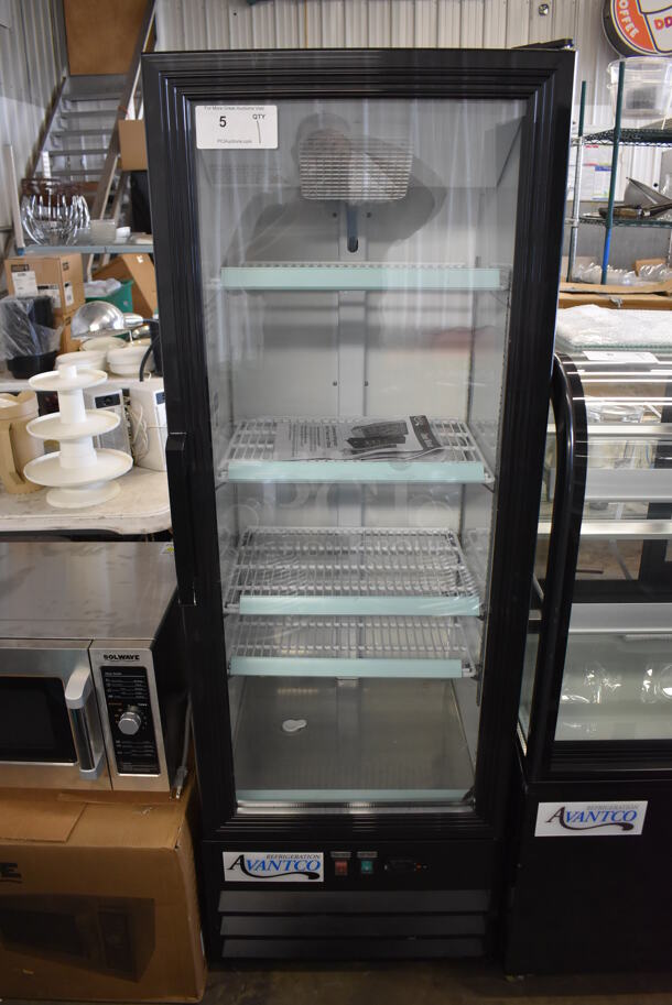 Avantco 178GDC10HCB Metal Commercial Single Door Reach In Cooler Merchandiser w/ Poly Coated Racks. 115 Volts, 1 Phase. 22x23x64. Tested and Powers On But Does Not Get Cold - Image 1 of 8