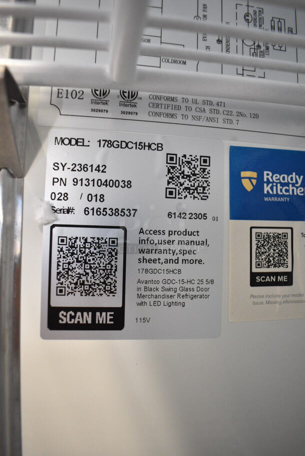 BRAND NEW SCRATCH AND DENT! 2023 Avantco 178GDC15HCB Metal Commercial Single Door Reach In Cooler Merchandiser w/ Poly Coated Racks. 115 Volts, 1 Phase. Cannot Test - Unit Shows Error Code - Image 6 of 6