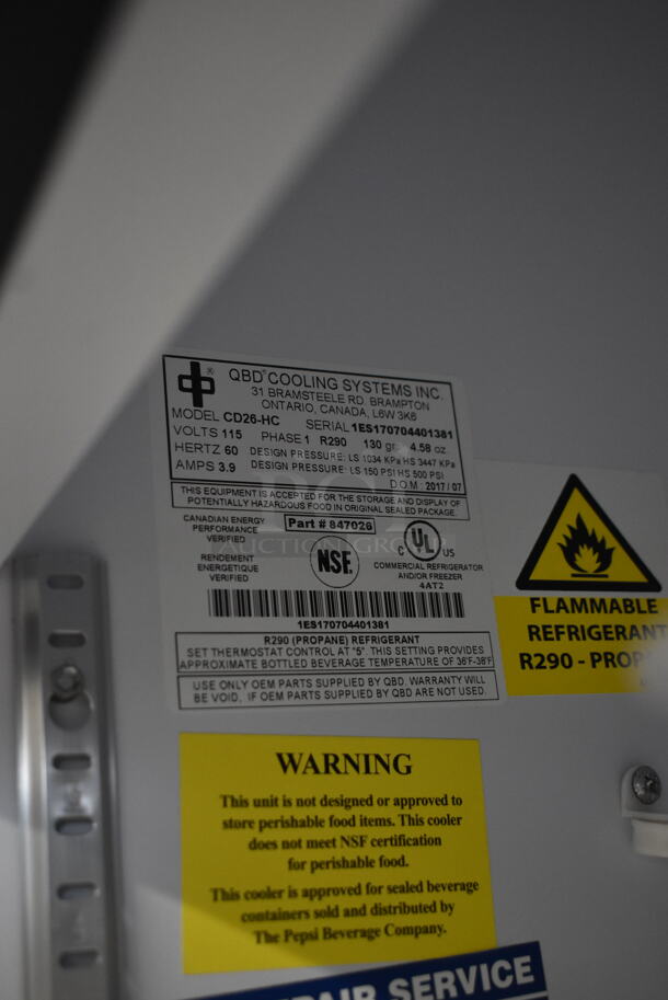 QBD CD26-HC Metal Commercial Single Door Reach In Cooler Merchandiser w/ Poly Coated Racks and Drink Sliders. 115 Volts, 1 Phase. Tested and Working! - Image 6 of 6