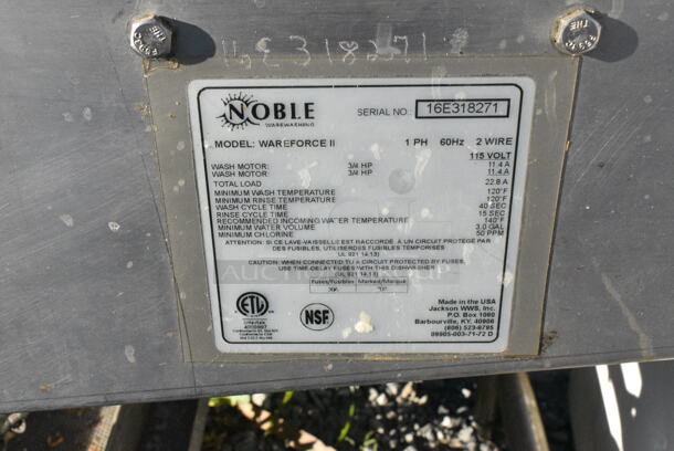 2016 Noble Wareforce II Stainless Steel Commercial Double Rack Straight Pass Through Low Temperature Dishwasher. 115 Volts, 1 Phase.  - Image 5 of 5