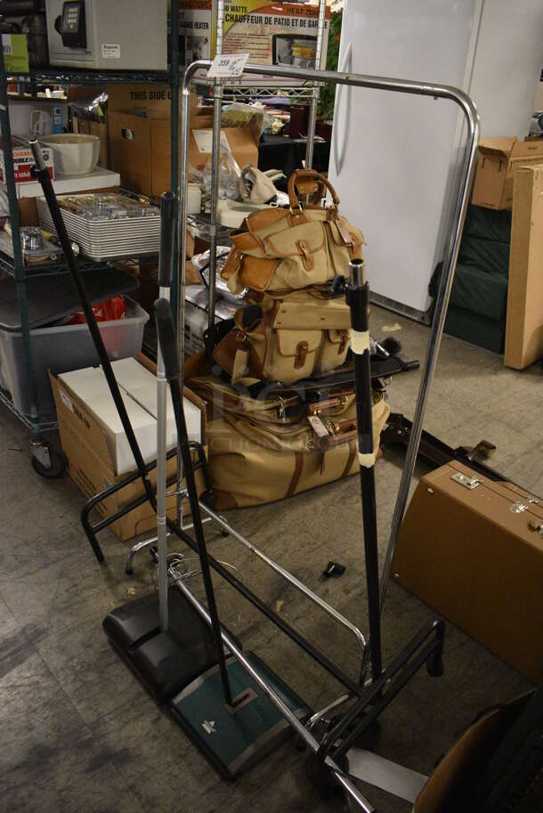 ALL ONE MONEY! Lot of 2 Floor Sweepers and 3 Metal Racks - Image 1 of 4