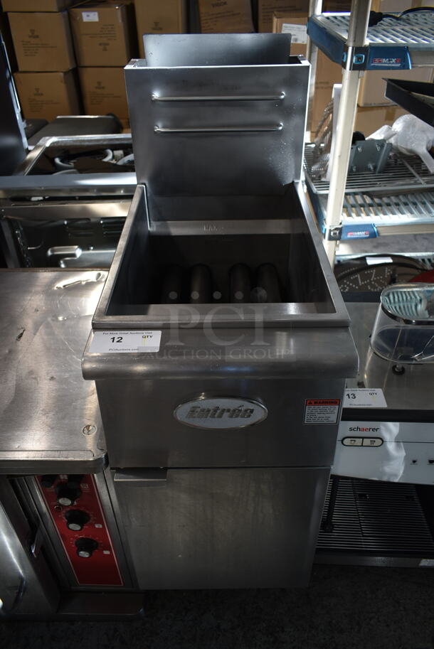 2022 Entree F4-N Stainless Steel Commercial Floor Style Natural Gas Powered Deep Fat Fryer. 120,000 BTU.  - Image 1 of 6
