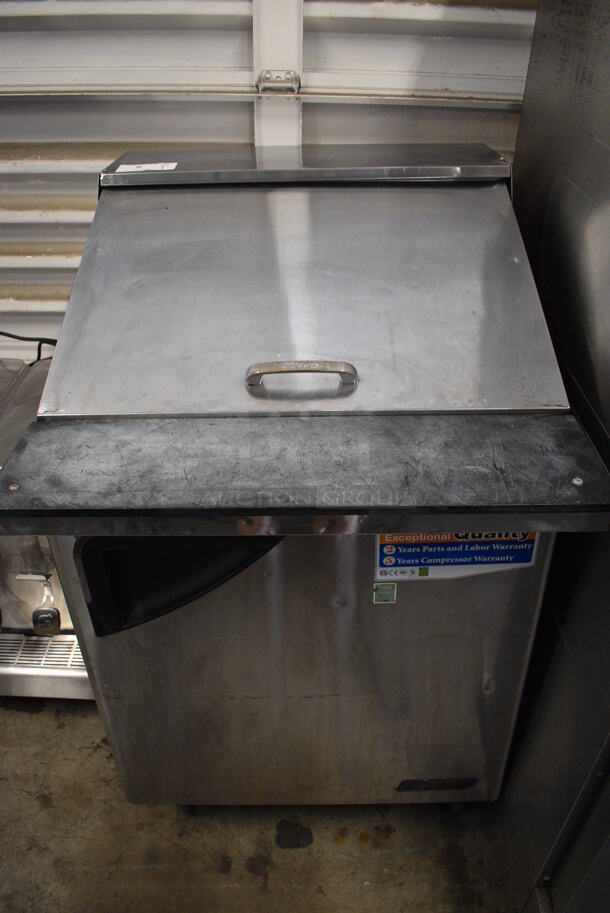 Turbo Air TST-28SD-12 Stainless Steel Commercial Sandwich Salad Prep Table Bain Marie Mega Top on Commercial Casters. 115 Volts, 1 Phase. 27.5x35x44.5. Tested and Powers On But Temps at 54 Degrees