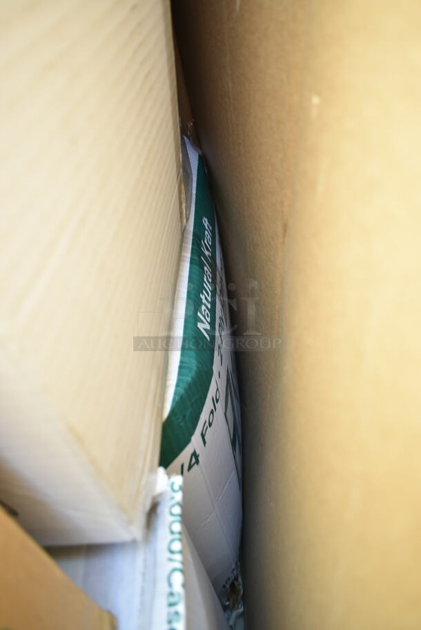 PALLET LOT of 20 BRAND NEW Boxes Including Dart 205HT1 White Foam Take Out Container with Perforated Hinged Lid 9" x 6" x 3" - 200/Case, 5002WRAPNAP Natural Kraft 1/4 Fold Dinner Napkin 16" x 16, 394365L Noble Products Powder-Free Disposable Vinyl Gloves for Foodservice - 1000/Case, 485WJ7TN Choice 7 3/4" Jumbo Clear Wrapped Straw - 12000/Case, 795KFTL50PE Choice 44-50 oz. Round PET Take-Out Lid - 300/Case, Dart 90HTPF1R White Foam Square Take Out Container with Hinged Lid 9" x 9" x 3" - 200/Case, 395TO991 EcoChoice 9" x 9" x 3" Compostable Sugarcane / Bagasse 1 Compartment Take-Out Box - 200/Case, 130WSPOONWP Choice Individually Wrapped Medium Weight White Plastic Teaspoon - 1000/Case. 20 Times Your Bid!  - Image 6 of 12
