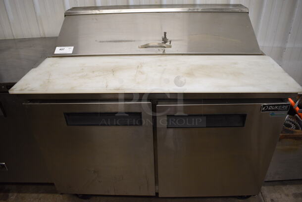 Dukers Model DSP48 Stainless Steel Commercial Sandwich Salad Prep Table Bain Marie Mega Top on Commercial Casters. 115 Volts, 1 Phase. 48x33x44. Tested and Working!