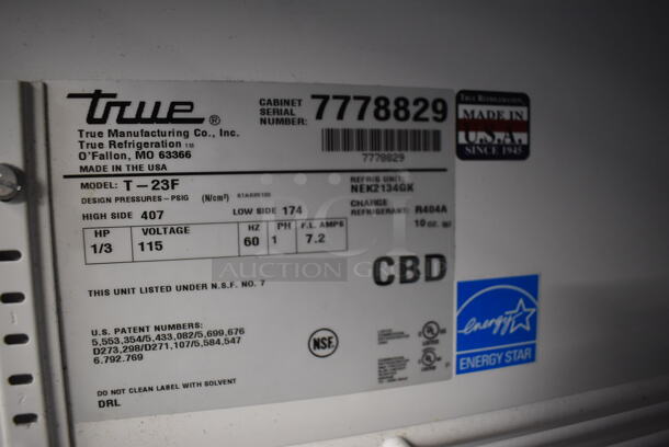 2013 True T-23F ENERGY STAR Stainless Steel Commercial Single Door Reach In Freezer w/ Poly Coated Racks on Commercial Casters. 115 Volts, 1 Phase. 27x30x83.5. Tested and Working! - Image 6 of 6