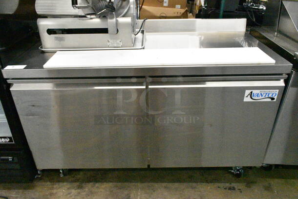 2023 Avantco 178SSWT60FHC Stainless Steel Commercial 2 Door Work Top Cooler on Commercial Casters. 115 Volts, 1 Phase. Tested and Working! - Image 1 of 7