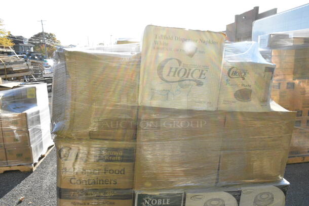28 BRAND NEW! Boxes Including Lavex Towel Rolls, Tite Dri TDPP-400 Meat Pads, Choice 130BKFKSNSPH Heavy Weight Cutlery Packs, 395RP09 Compostable Plates - 9", Clear Dome Covers, CHoice Plastic Plates. 28 Times Your Bid!  - Image 9 of 12