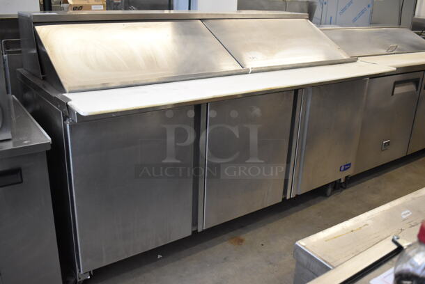 Migali G3-SP72-30 BT Stainless Steel Commercial Sandwich Salad Prep Table Bain Marie Mega Top on Commercial Casters. 115 Volts, 1 Phase. 72x37x47. Tested and Working!