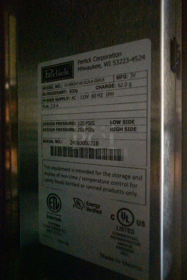 BRAND NEW SCRATCH AND DENT! 2024 Perlick HC48RS4T-00-GLFLR-GRFLR 48" Black Two Glass Doors Undercounter Refrigerator. 115 Volts, 1 Phase. Tested and Working! - Image 5 of 5