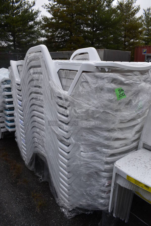 6 BRAND NEW SCRATCH AND DENT! Lancaster Table & Seating White Stacking Adjustable Resin Chaise. 72x28x16. 6 Times Your Bid! - Image 4 of 5