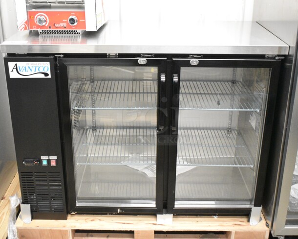 BRAND NEW SCRATCH AND DENT! 2024 Avantco 178UBB48GHC 48" Black Counter Height Narrow Glass Door Back Bar Refrigerator with LED Lighting. 115 Volts, 1 Phase. Tested and Working! - Image 2 of 6