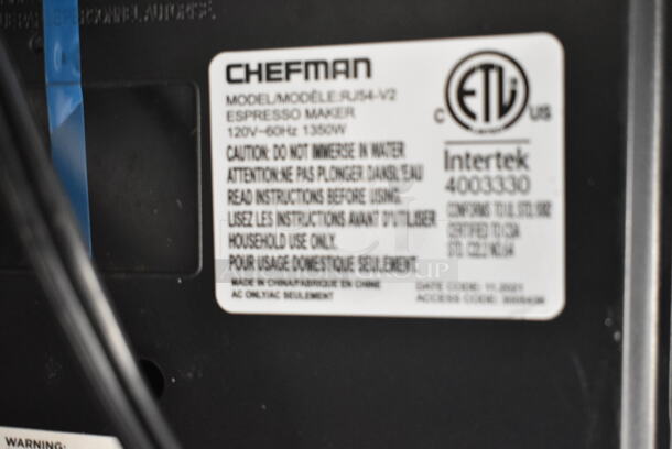 BRAND NEW SCRATCH AND DENT! Chefman RJ54-V2 6-in-1 Espresso Machine with Built-In Milk Frother. 120 Volts, 1 Phase. Tested and Working! - Image 2 of 6