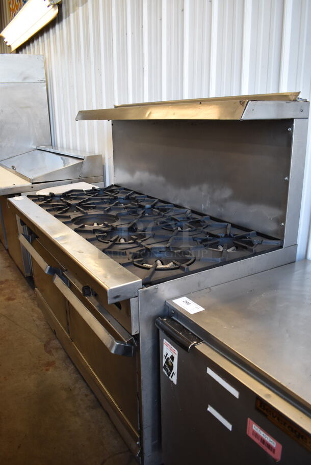 Garland SunFire Stainless Steel Commercial Natural Gas Powered 10 Burner Range w/ 2 Ovens, Over Shelf and Back Splash 59x34x56 - Image 4 of 11