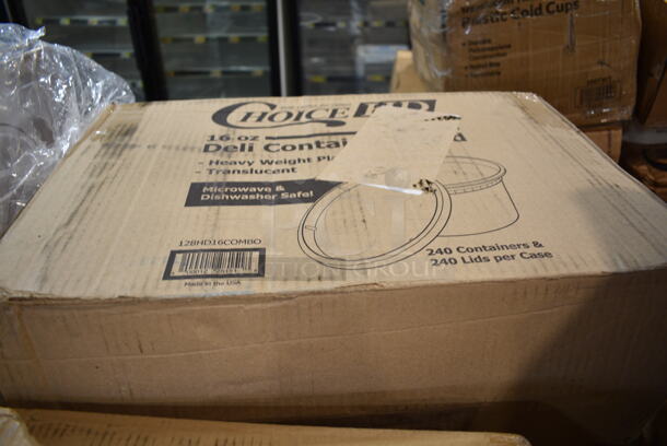 PALLET LOT of 24 BRAND NEW Boxes Including 90HT3 Dart Foam Containers, 16RCLBLK Dart Optima Black Travel Lid, 2 Box 500CC32P Plastic Cold Cup, 43312CUPC Choice 12-Cup Hinged PET Plastic Cupcake / Muffin Container, Choice Jumbo Straws, CH8DEF Dart ClearPAc SafeSeal Tamper-Resistant Hinged Container, BOL-SC-UBB-LF World Centric 32 oz. Compostable Fiber Burrito Bowl Lid - 300/Case, Garde 181ONBLD14 1/4" Blade Assembly for Onion Slicer - 2/Set, 795KFT24 Choice 24 oz. Rectangular Kraft PE-Lined Microwavable Take-Out Container 6 13/16" x 4 13/16" x 2 1/4" - 300/Case, 500CC9 Choice 9 oz. Clear PET Customizable Plastic Squat Cold Cup - 1000/Case, Dart 16J16 16 oz. White Customizable Foam Cup - 1000/Case, 128HD16COMBO ChoiceHD 16 oz. Microwavable Translucent Plastic Deli Container and Lid Combo Pack - 240/Case, 966TALLFLDN Choice Kraft Dispenser Napkin. 24 Times Your Bid!  - Image 11 of 12