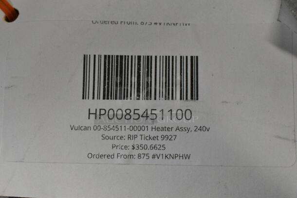 3 BRAND NEW SCRATCH AND DENT! Items Including HP00922020 Vulcan 00-922020 Thermostat, HP00840144 Vulcan 00-840144 Burner, HP0085451100 Vulcan 00-854511-00001 Heater Assy, 240v. 3 Times Your Bid!  - Image 11 of 11