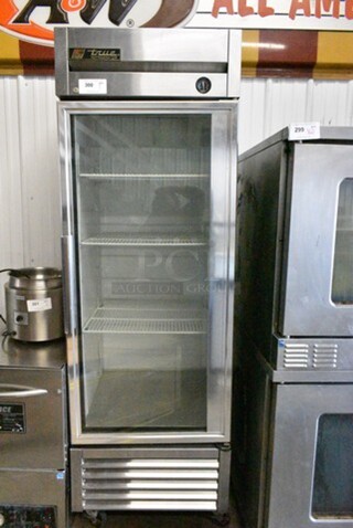 True T-23G Stainless Steel Commercial Single Door Reach In Cooler Merchandiser on Commercial Casters. 115 Volts, 1 Phase. Tested and Working!