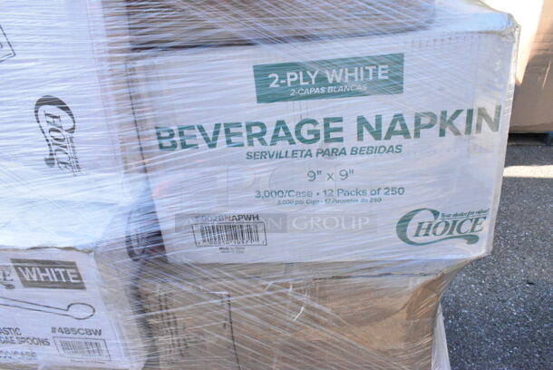 25 BRAND NEW Boxes Including 2 Box 395RP07 EcoChoice No PFAS Added Bamboo / Bagasse Blend 7" Plate - 1000/Case, MFHL8833CBLW Hinged Lid Containers, 2 Box Dart 90HTPF3R 9" x 9" x 3" White Foam Three-Compartment Square Take Out Container with Hinged Lid - 200/Case, 500CC20 Choice Clear PET Customizable Plastic Cold Cup - 20 oz. - 600/Case, 485CBW Choice 8" White Plastic Soda / Sundae Spoon - 1000/Case, 760SOUP6WPA Choice 6 oz Paper Hot Food Cups, 130BKFKSNSPX500 Choice Black Extra Heavy Weight Wrapped Plastic Cutlery Pack with Napkin and Salt and Pepper Packets - 500/Case, 5002BNAPWH Choice 2-Ply White Beverage / Cocktail Napkin - 3000/Case, 395RP06PF BAMBOO 9" ROUND PLATE 500/CS, 129MCR32B Choice 32 oz. Black Round Microwavable Heavy Weight Container with Lid 7 1/4" - 150/Case, 500CC10 Choice 10 oz. Clear PET Plastic Cold Cup - 1000/Case, Dart ClearPac SafeSeal 8 oz. Tamper-Resistant, Tamper-Evident Hinged Container with Flat Lid - 200/Case, 394325L Noble NexGen Powder-Free Disposable Blue Hybrid 3 Mil Thick Gloves - Large - 1000/Case, 4 Box 394345M Noble NexGen Powder-Free Disposable Black Hybrid 3 Mil Thick Gloves - Medium - 1000/Case. 25 Times Your Bid!  - Image 12 of 12