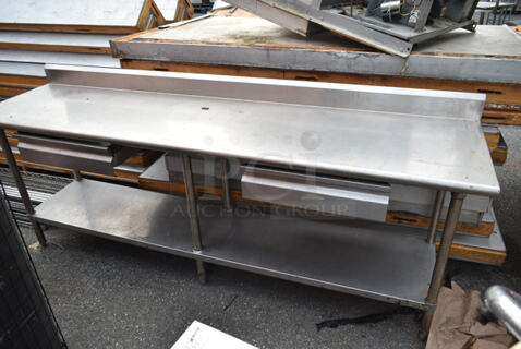 Stainless Steel Table w/ Back Splash, Under Shelf and 2 Drawers. 