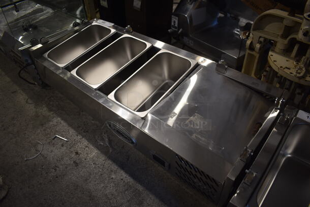 BRAND NEW SCRATCH AND DENT! 2022 KoolMore SCDC-3P-SSL Stainless Steel Commercial Countertop Refrigerated Rail w/ 3 Drop In Bins. 115 Volts, 1 Phase. Tested and Powers On But Does Not Get Cold - Image 3 of 6