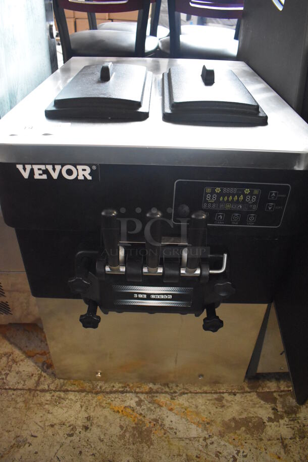 Vevor YKF-826T Stainless Steel Commercial Countertop 2 Flavor w/ Twist Soft Serve Ice Cream Machine. 110 Volts, 1 Phase. 21x31x30 - Image 1 of 7