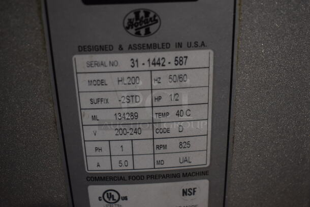 Hobart Legacy HL200 Metal Commercial Countertop 20 Quart Planetary Dough Mixer. 200-240 Volts, 1 Phase. 16x19x29. Cannot Test Due To Cut Power Cord - Image 4 of 5