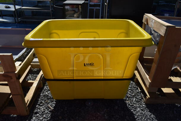BRAND NEW SCRATCH AND DENT! Lavex Yellow Poly Tilt Truck on Commercial Casters. 