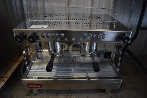 BRAND NEW! Estella Caffe ECEM2 Stainless Steel Commercial Countertop Two Group Automatic Espresso Machine w/ 2 Portafilters and 2 Steam Wands. 220-240 Volts, 1 Phase. 28x22x24. Tested and Working! - Image 1 of 8