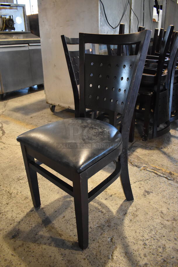 8 Black Wood Pattern Dining Chairs w/ Black Seat Cushion. Stock Picture - Cosmetic Condition May Vary. 17x22x35. 8 Times Your Bid! - Image 3 of 6