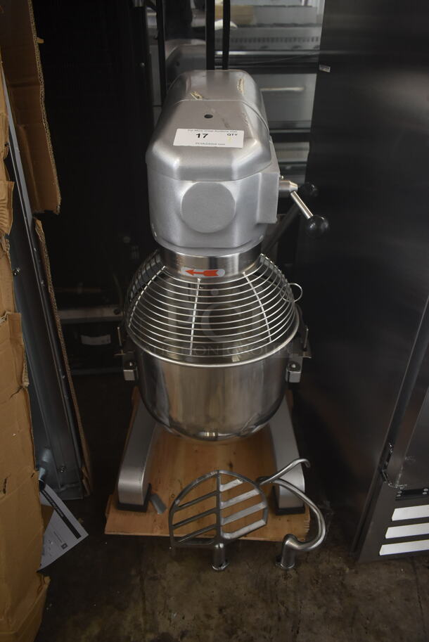 BRAND NEW SCRATCH AND DENT! Galaxy 177GMIX20 Commercial 20 Quart Planetary Dough Mixer w/ Stainless Steel Mixing Bowl, Bowl Guard, Dough Hook and Paddle Attachments. 110 Volts, 1 Phase. Tested and Does Not Power On - Image 2 of 9