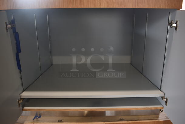 BRAND NEW! Wood Pattern 4 Door Counter. Missing Countertop. - Image 5 of 5