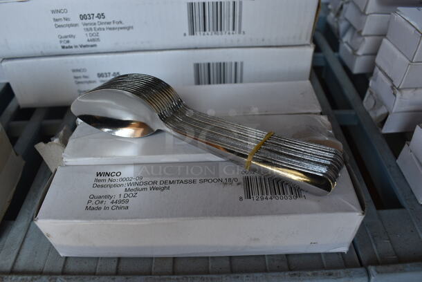 36 BRAND NEW IN BOX! Winco 0002-09 Stainless Steel Windsor Demitasse Spoons. 4.75