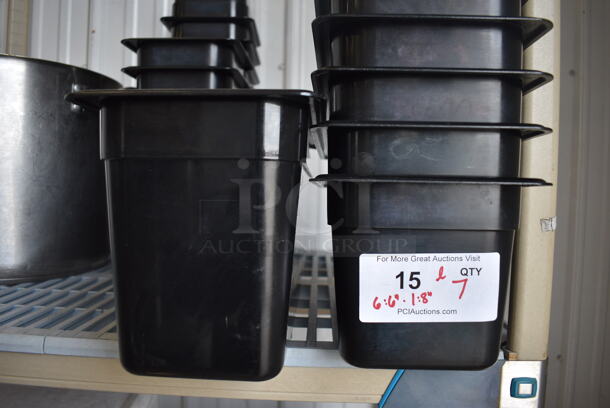 ALL ONE MONEY! Lot of 7 Cambro Black Poly 1/6 Size Drop In Bins! Six 1/3x6, One 1/3x8 - Image 2 of 3