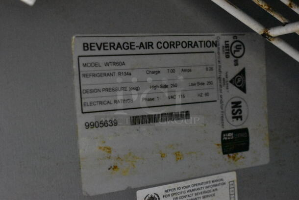 Beverage Air WTR60A Stainless Steel Commercial 2 Door Undercounter Cooler on Commercial Casters. 115 Volts, 1 Phase. Tested and Powers On But Does Not Get Cold  - Image 7 of 7